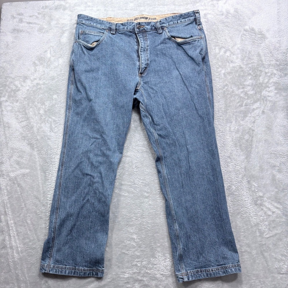 Duluth Trading Co Flex Ballroom Jeans Mens 40x28 Blue Relaxed Fit Workwear Denim